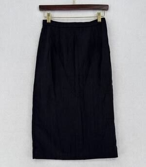 Vintage Ricardo Lenzi Black Linen Midi Length Straight Pencil Skirt Sz 8